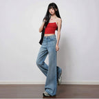 デニムパンツワイド ハイウエスト ゆったり ロング丈 脚長効果2色展開 韓国系 大人可愛い カジュアル