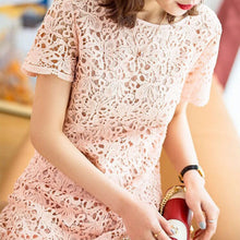 画像をギャラリービューアに読み込む, レース透かし彫り半袖Hラインカジュアルワンピース優雅コーデエレガント二次会

