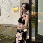 花柄ワンピースノースリーブ マーメイドライン ロング丈花柄 大人セクシー エレガント パーティー 結婚式デートワンピース