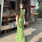 ノースリーブ リネン風 ロングワンピースマキシ丈 韓国風 ゆったり ナチュラル リゾート お出かけかじゃうる