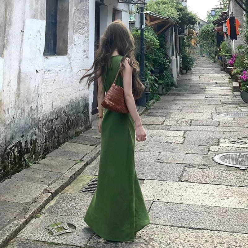 ノースリーブ リネン風 ロングワンピースマキシ丈 韓国風 ゆったり ナチュラル リゾート お出かけかじゃうる