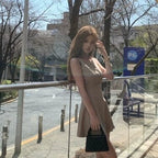 ノースリーブミニワンピース スクエアネック タイトフレア 韓国トレンド 細見え スリム デート服 オケージョン 4 色展開