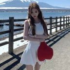 ノースリーブミニワンピース スクエアネック タイトフレア 韓国トレンド 細見え スリム デート服 オケージョン 4 色展開