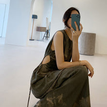 画像をギャラリービューアに読み込む, エレガンス水墨画ウエスト締めデートワンピース
