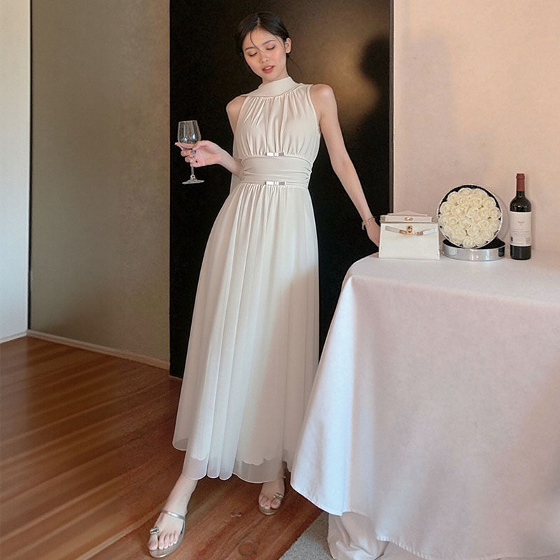 デートワンピース ホルターネック ロング丈 エレガント 結婚式 パーティー