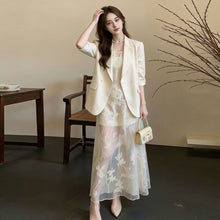 画像をギャラリービューアに読み込む, オフホワイト ブレザー + レース刺繍 シースルーキャミワンピース セットアップ エレガント オフィス・デート
