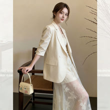 画像をギャラリービューアに読み込む, オフホワイト ブレザー + レース刺繍 シースルーキャミワンピース セットアップ エレガント オフィス・デート
