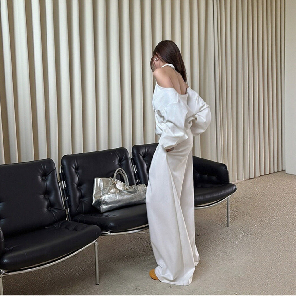 オフショルダー ハルターネック トップス ワイドパンツ セットアップ V ネック