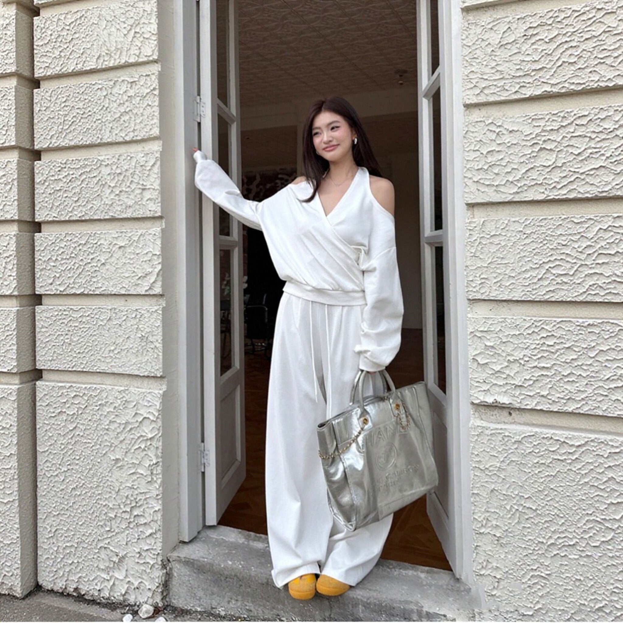 オフショルダー ハルターネック トップス ワイドパンツ セットアップ V ネック