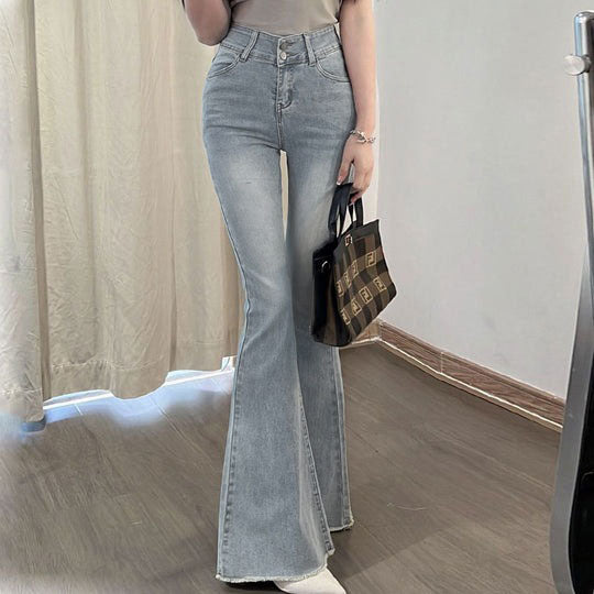 ラッパズボンデニムジーンパン美脚長脚ボトムスカジュアルパンツ