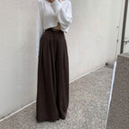 ハイウエスト タックワイドパンツ ロングパンツ 韓国ファッション 体型カバー きれいめ ゆったりシルエットガウチョ