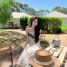 画像をギャラリービューアに読み込む, レディース ノースリーブワンピース レース刺繍 ハイウエスト エレガント パーティードレス お呼ばれ
