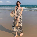 花柄キャミワンピース海旅行コーデカジュアルワンピース