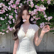 画像をギャラリービューアに読み込む, V ネックロングワンピース レディース ウエストマーク デート ガーデンウェディング 大人可愛いデートワンピース
