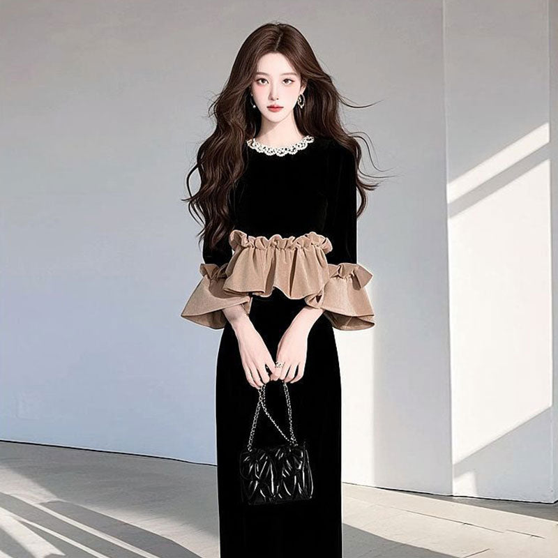 配色切替フレア裾トップス＆Ｈラインスカートセットアップ