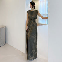 画像をギャラリービューアに読み込む, エレガンス水墨画ウエスト締めデートワンピース
