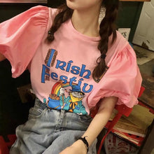 画像をギャラリービューアに読み込む, 【お得】アニメプリントパフスリーブ半袖Ｔシャツトップス
