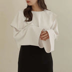 不規則フレア裾ネックリゾートコーデ無地Tシャツトップス