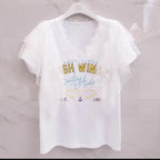 レース切替メッシュ袖Ｔシャツトップス