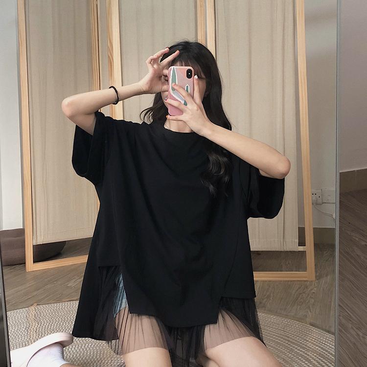 無地半袖メッシュ切替半袖Tシャツトップス