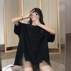 無地半袖メッシュ切替半袖Tシャツトップス