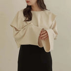不規則フレア裾ネックリゾートコーデ無地Tシャツトップス