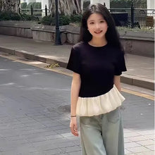 画像をギャラリービューアに読み込む, フレア裾切替半袖Tシャツトップス
