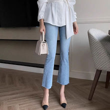 画像をギャラリービューアに読み込む, デニム八分丈ラッパズボンジーンパンツ3カラー選択ボトムス
