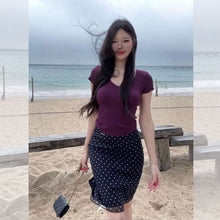 画像をギャラリービューアに読み込む, 大人気 韓国風 V ネック サマーニット 半袖トップス
