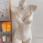 レースブラジャー & ショーツセット ダブルストラップヒョウ柄 LOVE SECRET 大人可愛い 盛れる インナー レディース