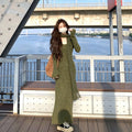 マフラー付き フレアスリーブ ニットワンピース ロング丈ワンピース