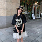 フレア裾アルファペットプリント半袖Tシャツワンピースカジュアルワンピース