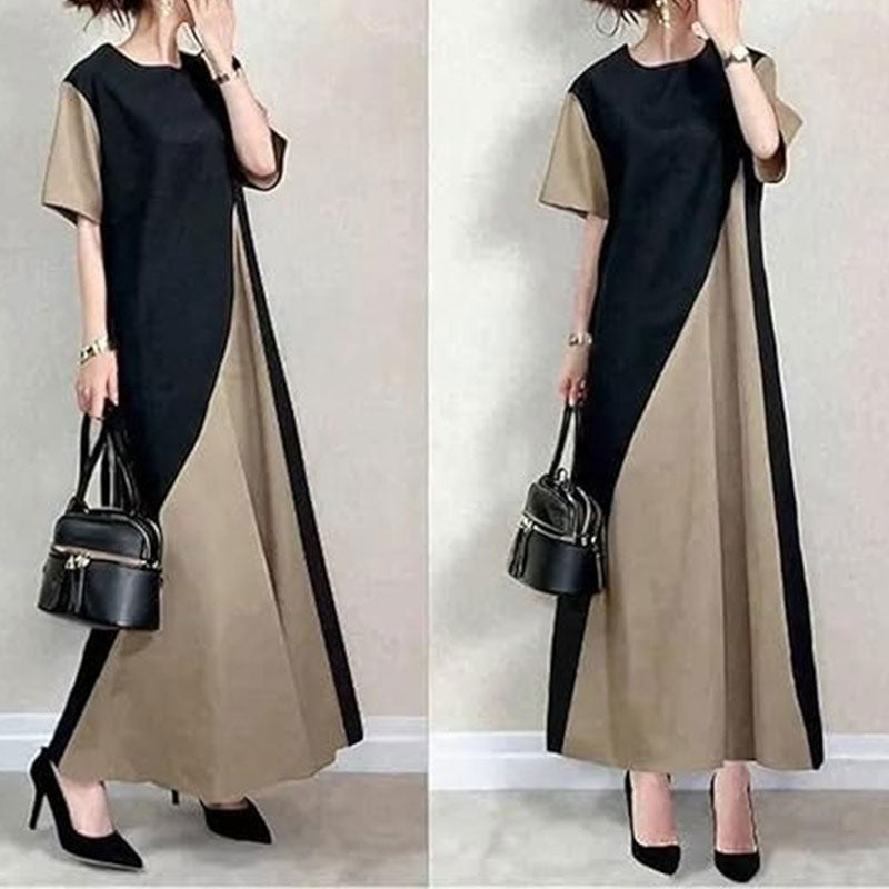 配色切替半袖カジュアルワンピース