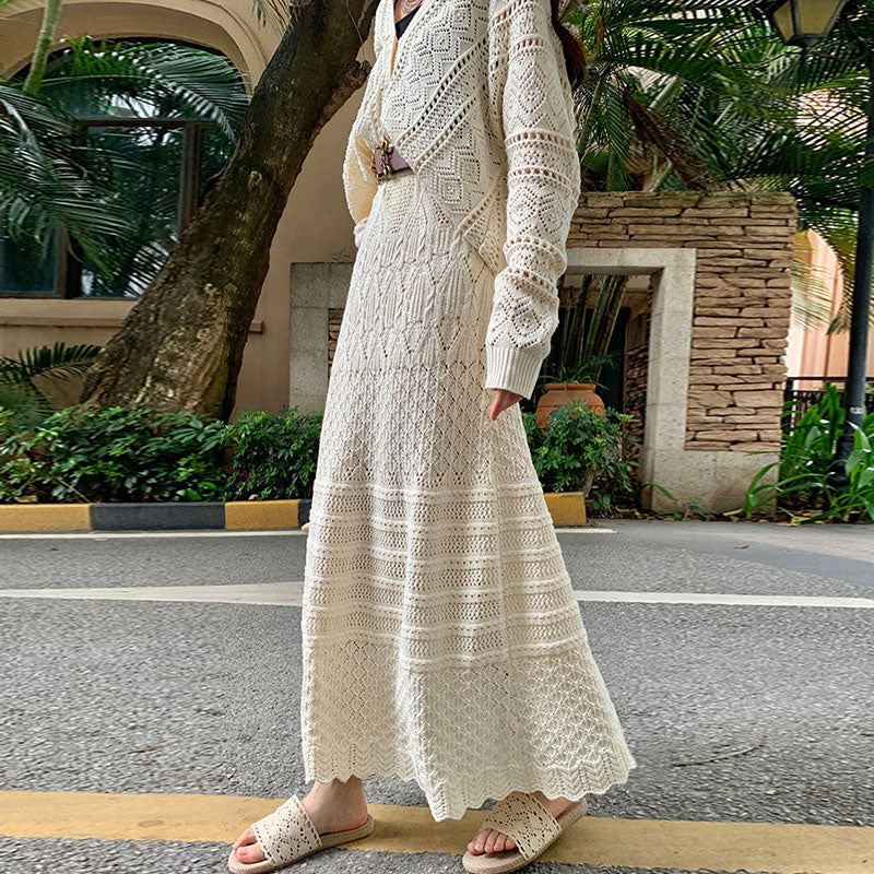 ニットカーディガン＆ロングスカートセットアップ