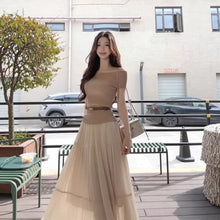 画像をギャラリービューアに読み込む, オフショルダー ニット ロングスカート セットアップ レディース ぺチハイ ウエストマーク きれいめ デート
