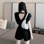 アルファペットプリントバック開き半袖Tシャツ＆ハイウエストショートパンツセットアップ