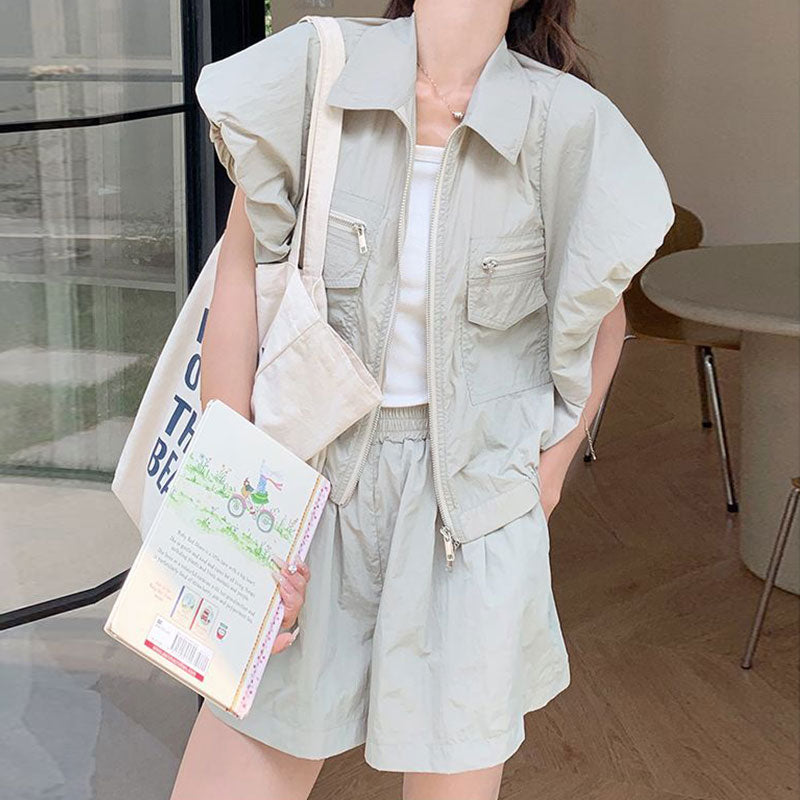 フレンチ袖コート＆ショートパンツセットアップ