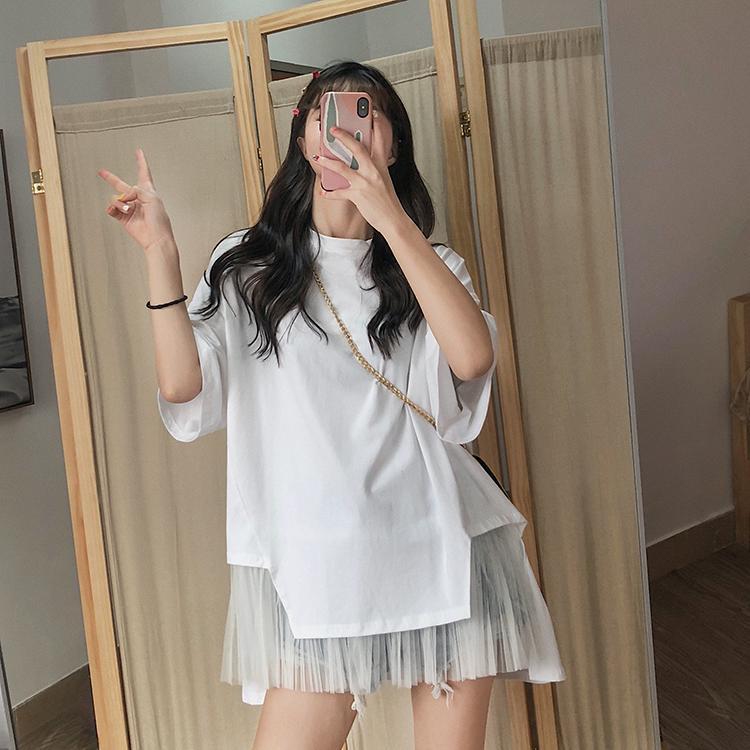 無地半袖メッシュ切替半袖Tシャツトップス