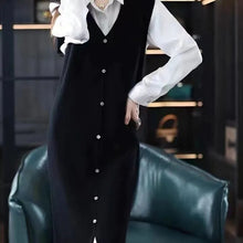 画像をギャラリービューアに読み込む, ニットベストワンピース偽ボタン付きスリットカジュアルワンピース着回しコーデしやすいワンピース
