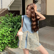画像をギャラリービューアに読み込む, デニムレース切替ベスト＆ショートパンツセットアップ
