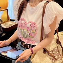 画像をギャラリービューアに読み込む, パフスリーブ花プリントＴシャツトップス
