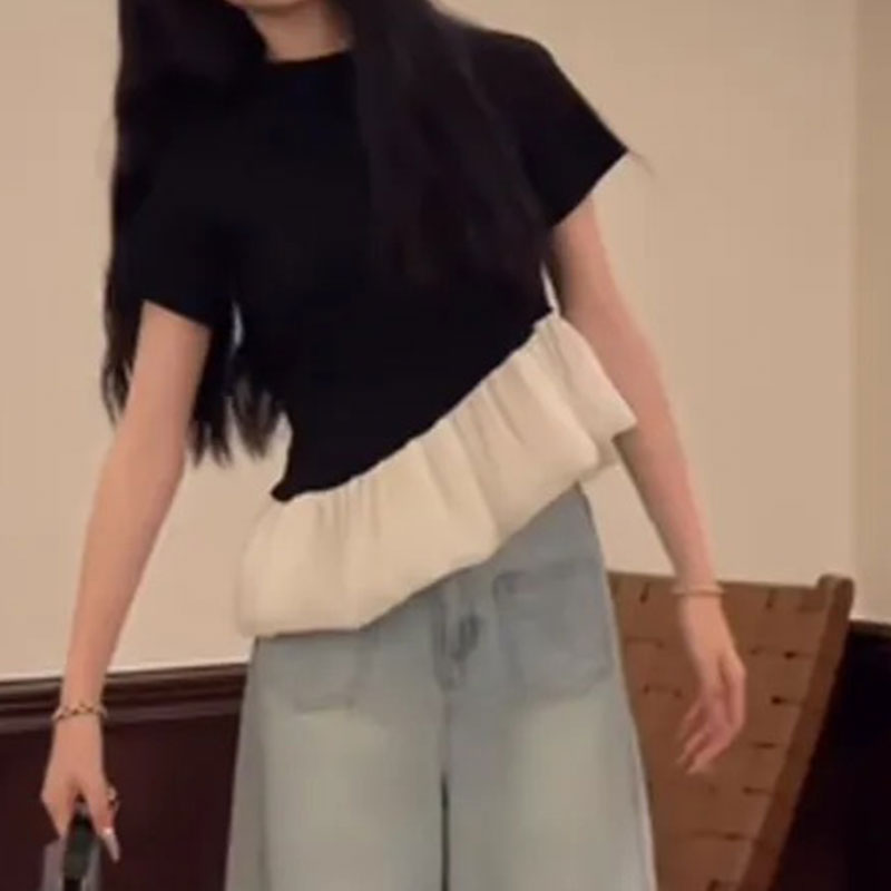 フレア裾切替半袖Tシャツトップス