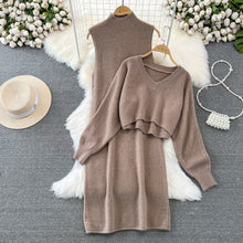 画像をギャラリービューアに読み込む, Ｖネックセーター＆ノースリーブニットワンピースセットアップ
