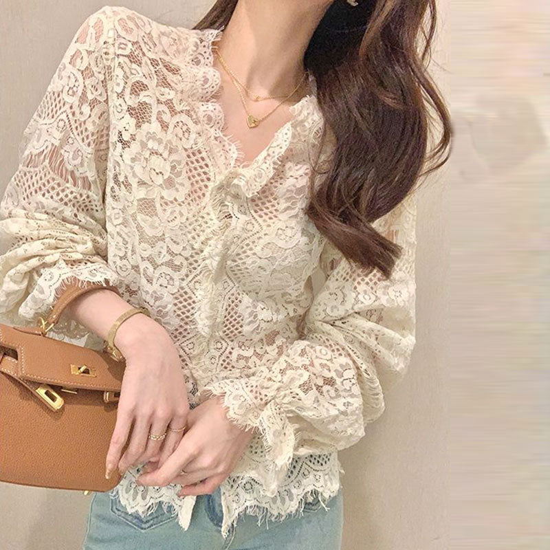 レース花柄シャツトップス