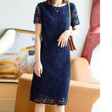 画像をギャラリービューアに読み込む, レース透かし彫り半袖Hラインカジュアルワンピース優雅コーデエレガント二次会
