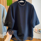 レース花柄切替半袖Tシャツトップス