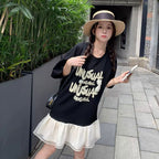フレア裾アルファペットプリント半袖Tシャツワンピースカジュアルワンピース