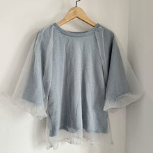 画像をギャラリービューアに読み込む, パフスリーブ半袖メッシュ切替Tシャツトップス
