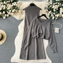 画像をギャラリービューアに読み込む, Ｖネックセーター＆ノースリーブニットワンピースセットアップ
