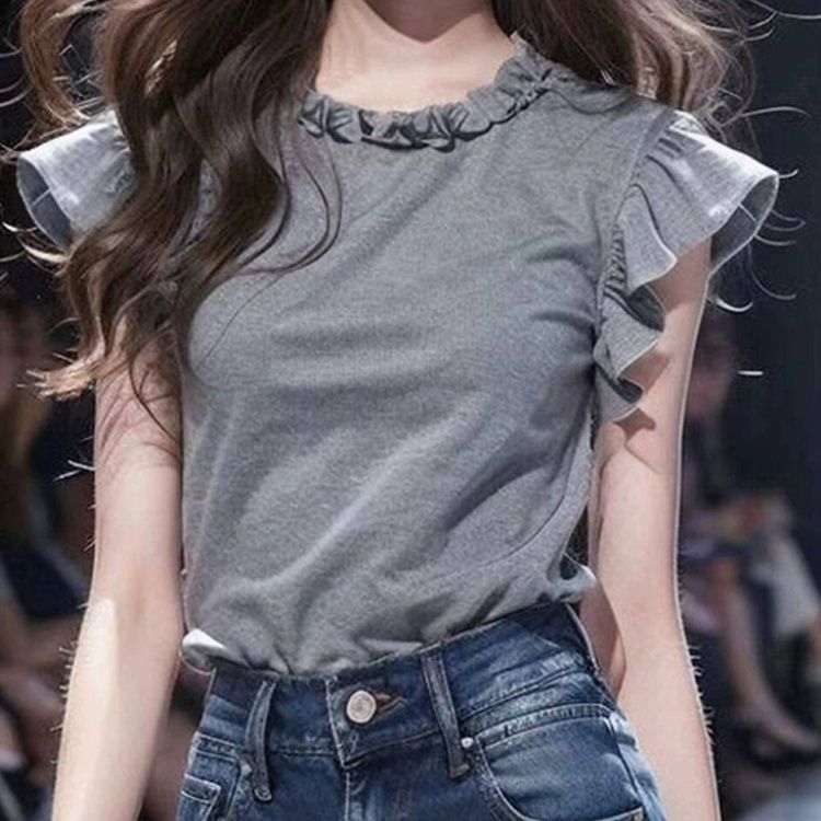フレア裾袖無地Tシャツトップス